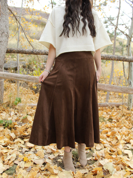 The Bookshop Brown Suede A-line Skirt