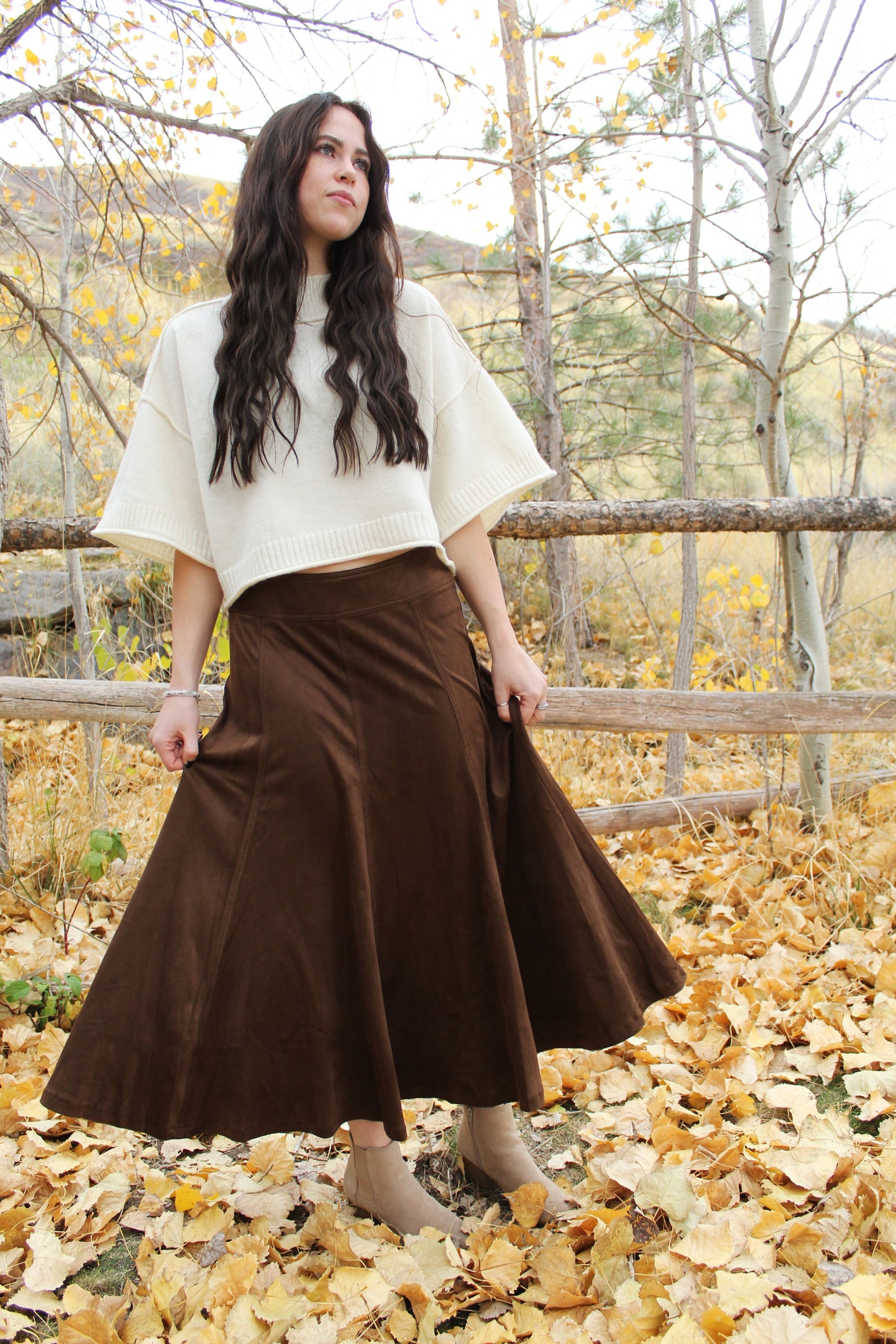 The Bookshop Brown Suede A-line Skirt