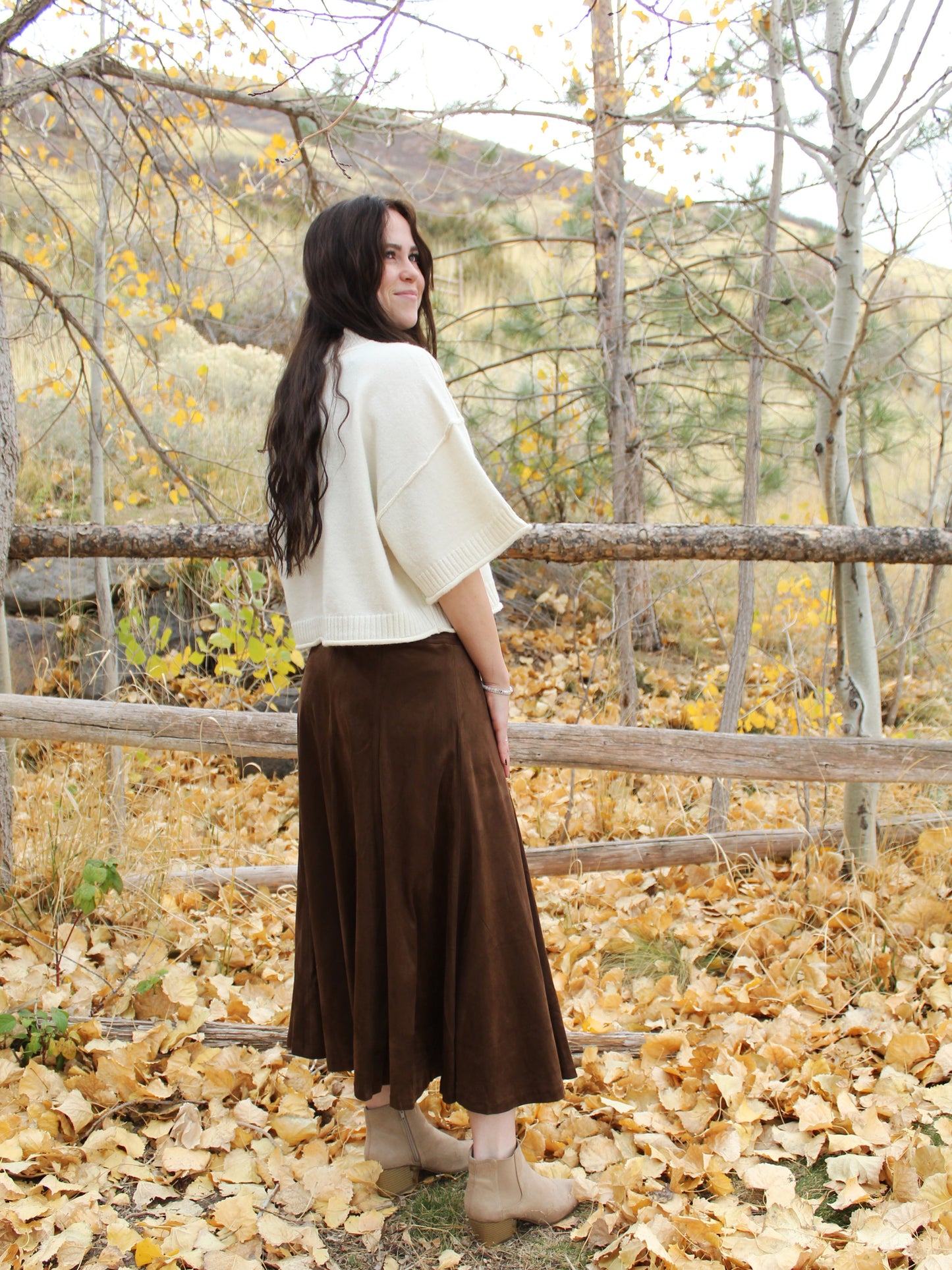 The Bookshop Brown Suede A-line Skirt