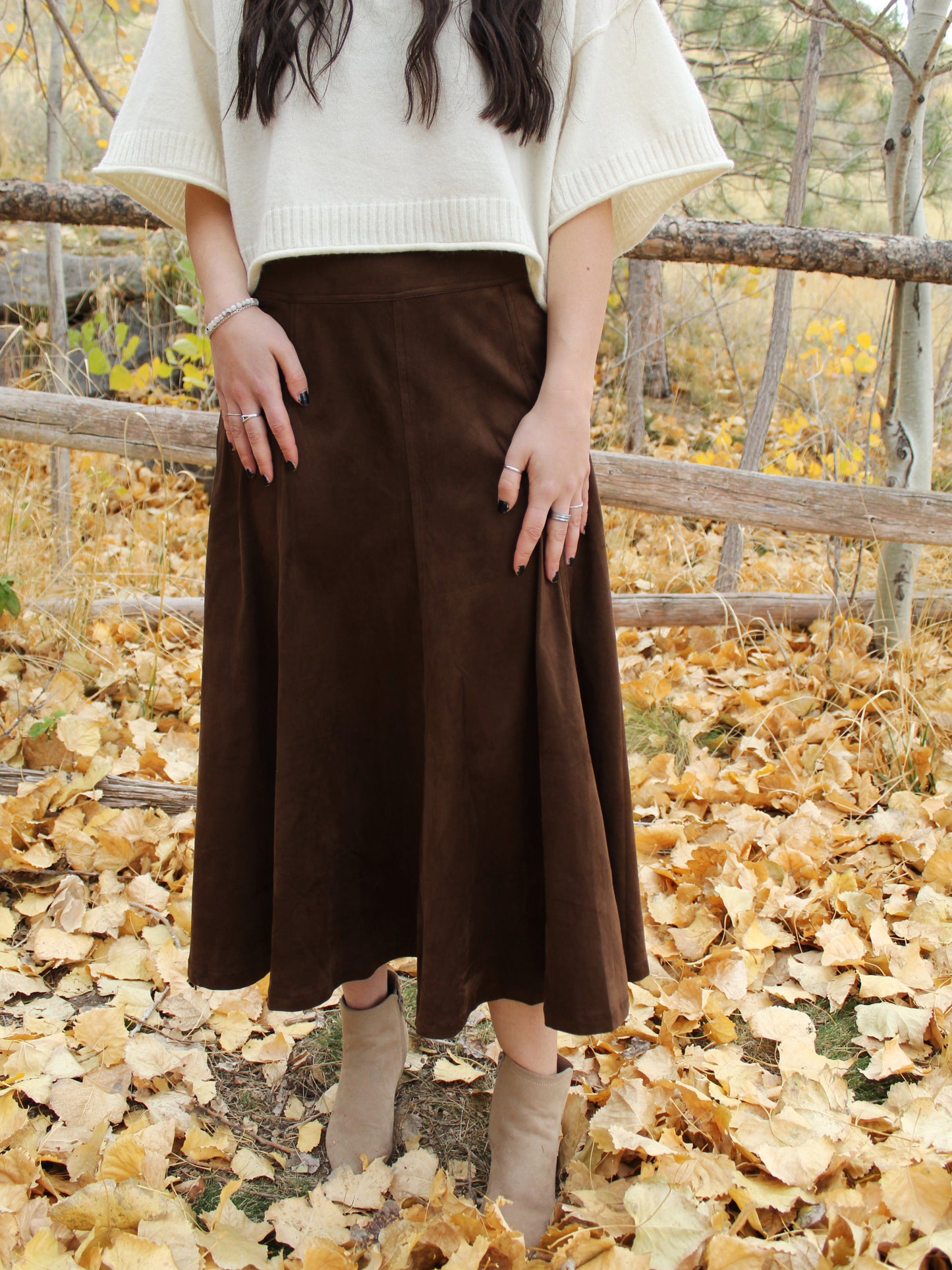 The Bookshop Brown Suede A-line Skirt