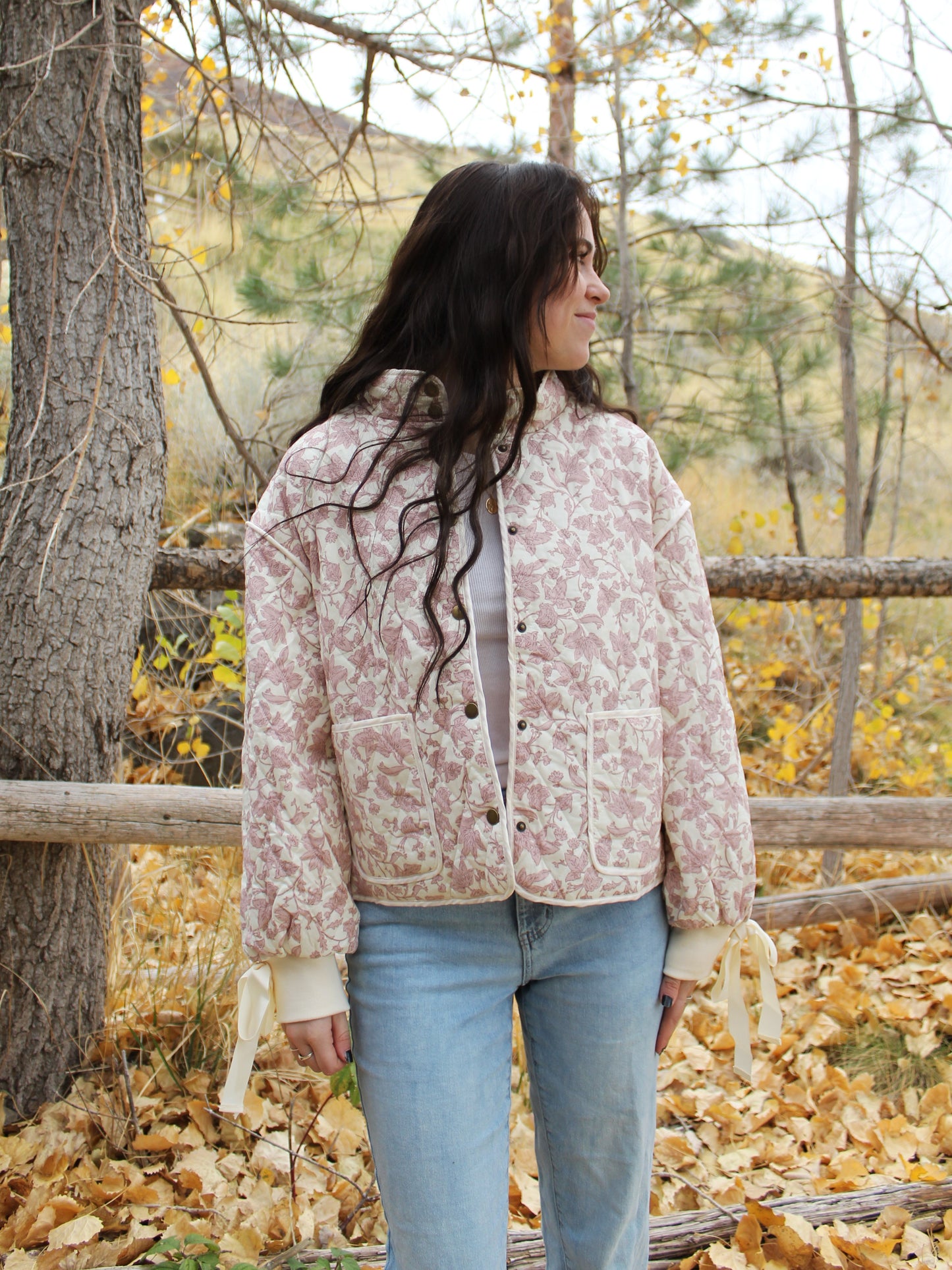 Forget Me Not Floral Quilted Jacket in Pink