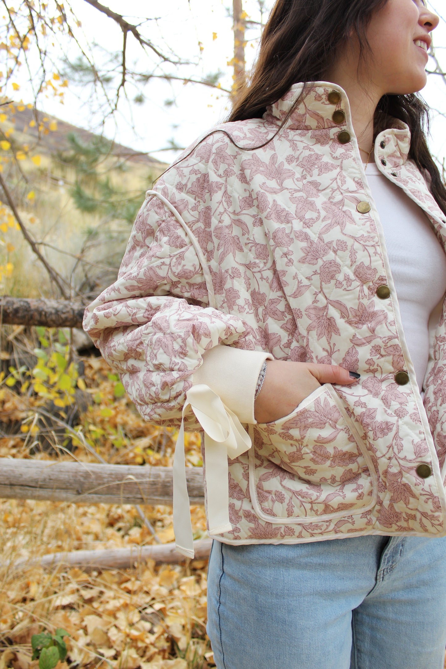 Forget Me Not Floral Quilted Jacket in Pink