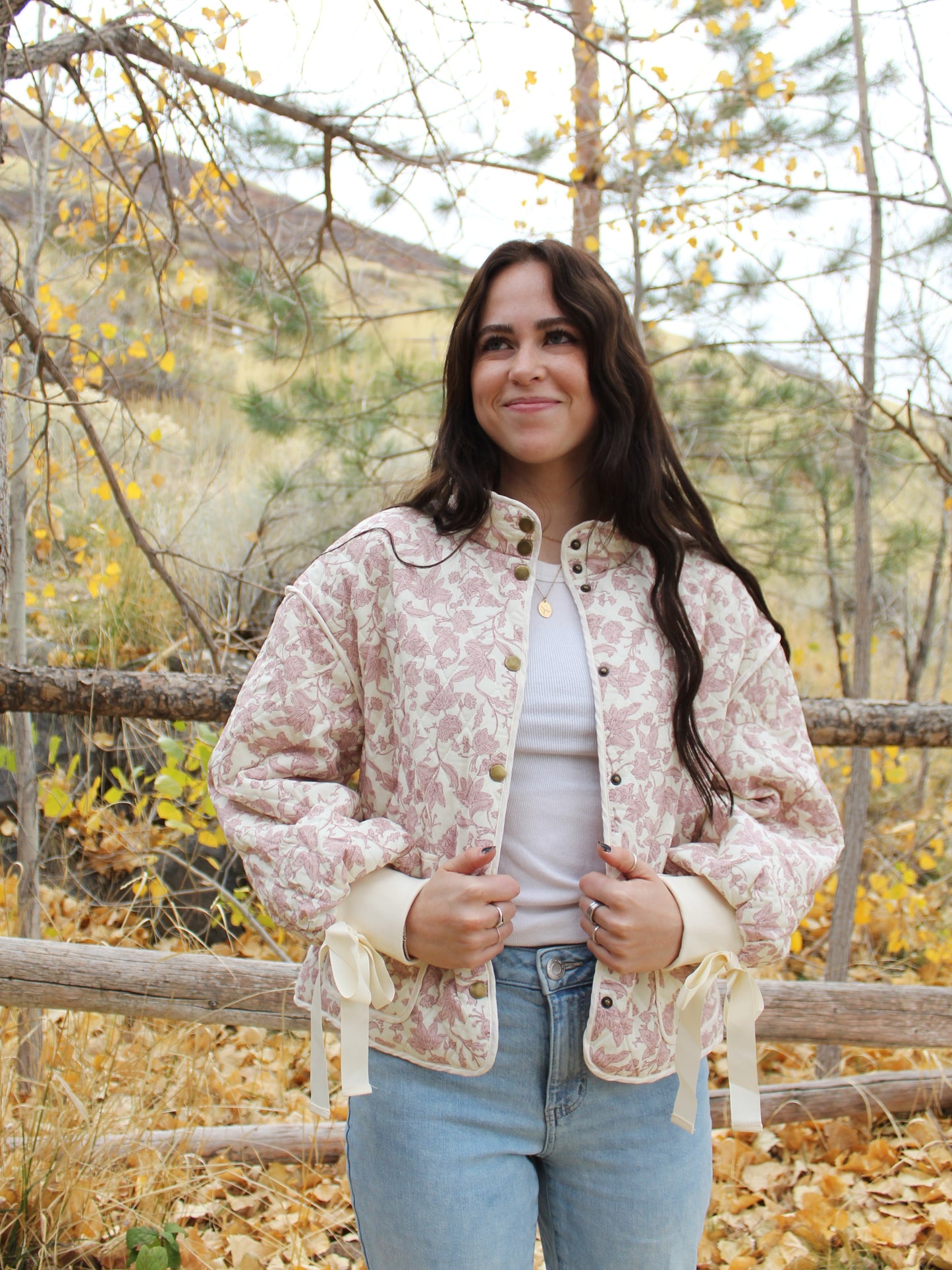 Forget Me Not Floral Quilted Jacket in Pink