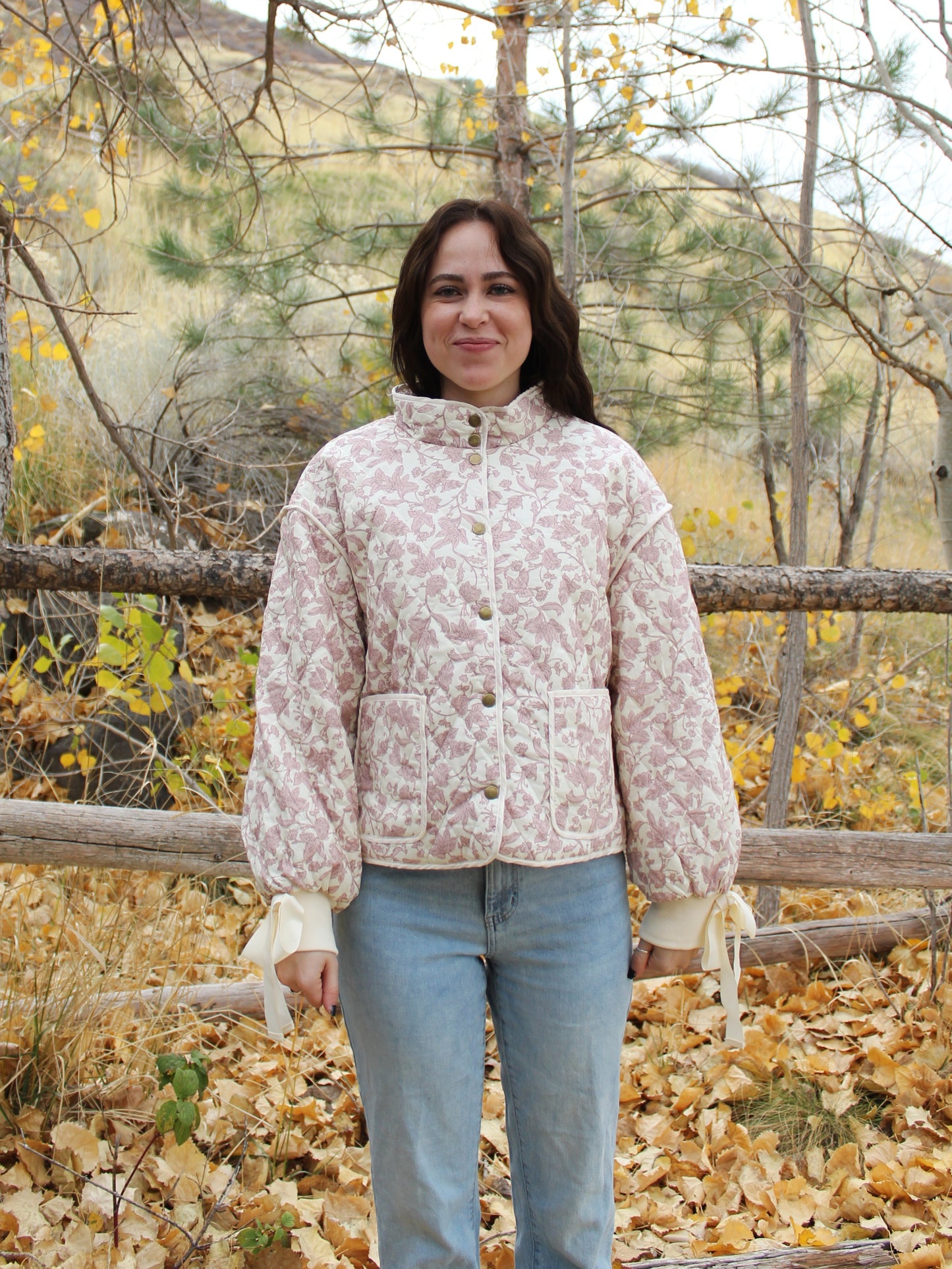 Forget Me Not Floral Quilted Jacket in Pink