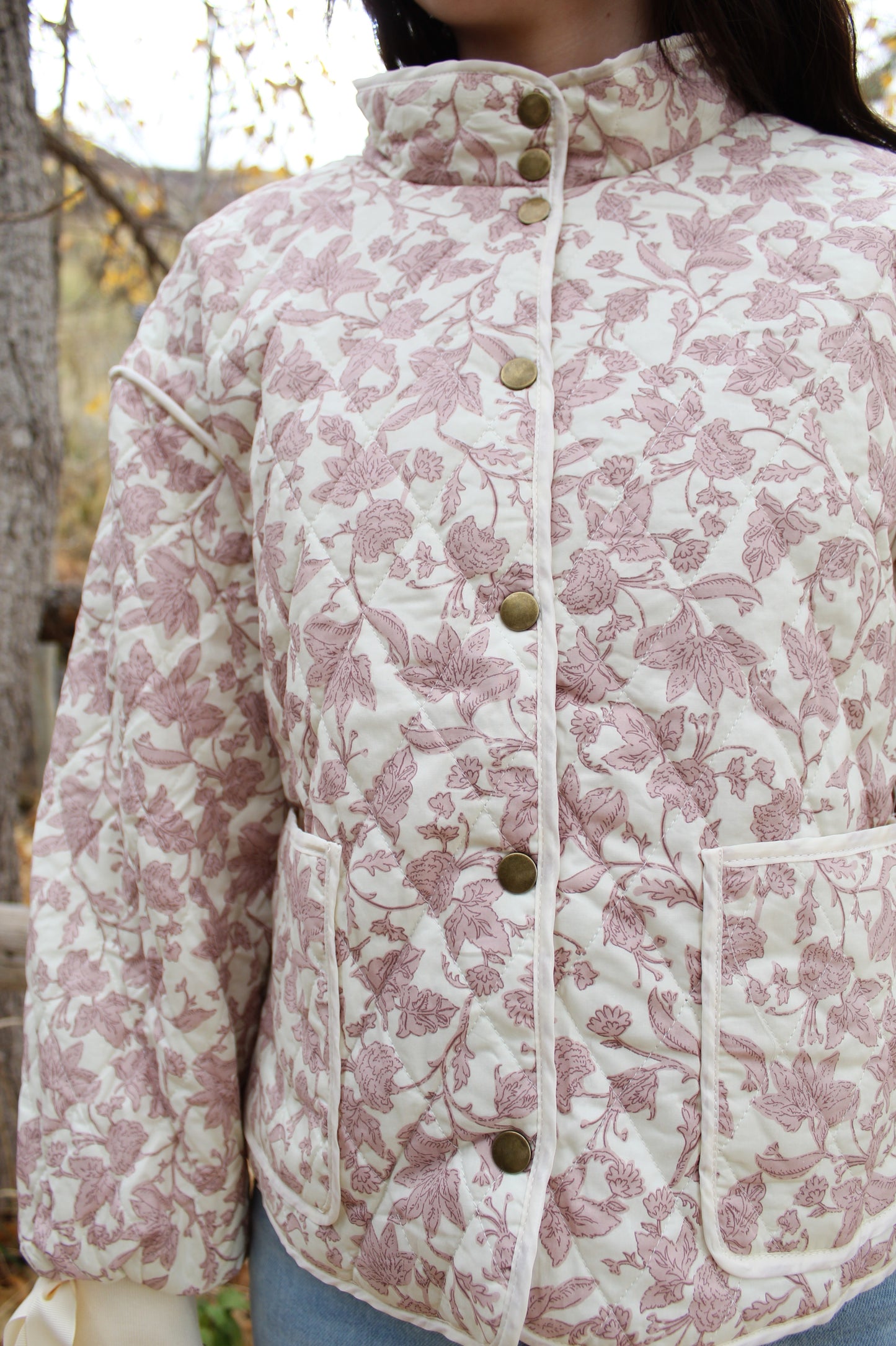 Forget Me Not Floral Quilted Jacket in Pink