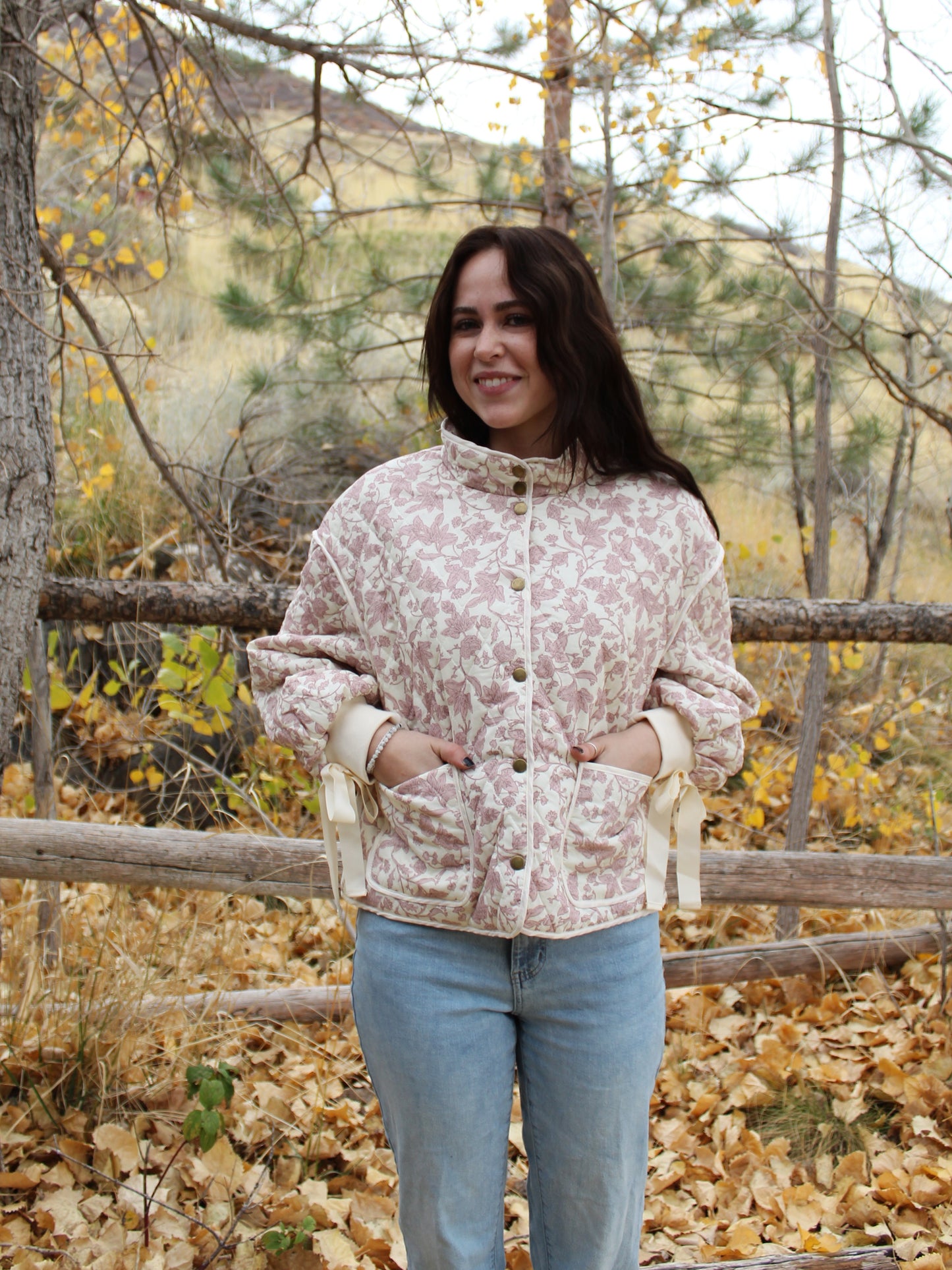 Forget Me Not Floral Quilted Jacket in Pink