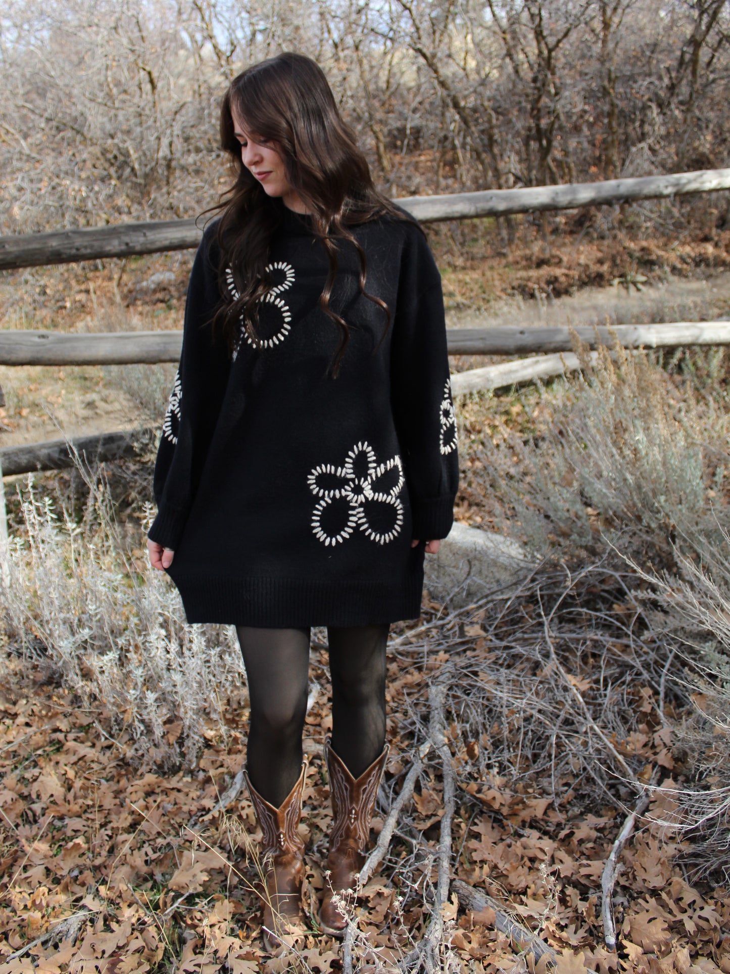 Winter Flowers Sweater Mini Dress