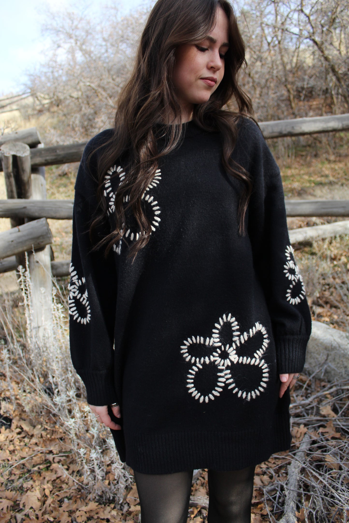 Winter Flowers Sweater Mini Dress