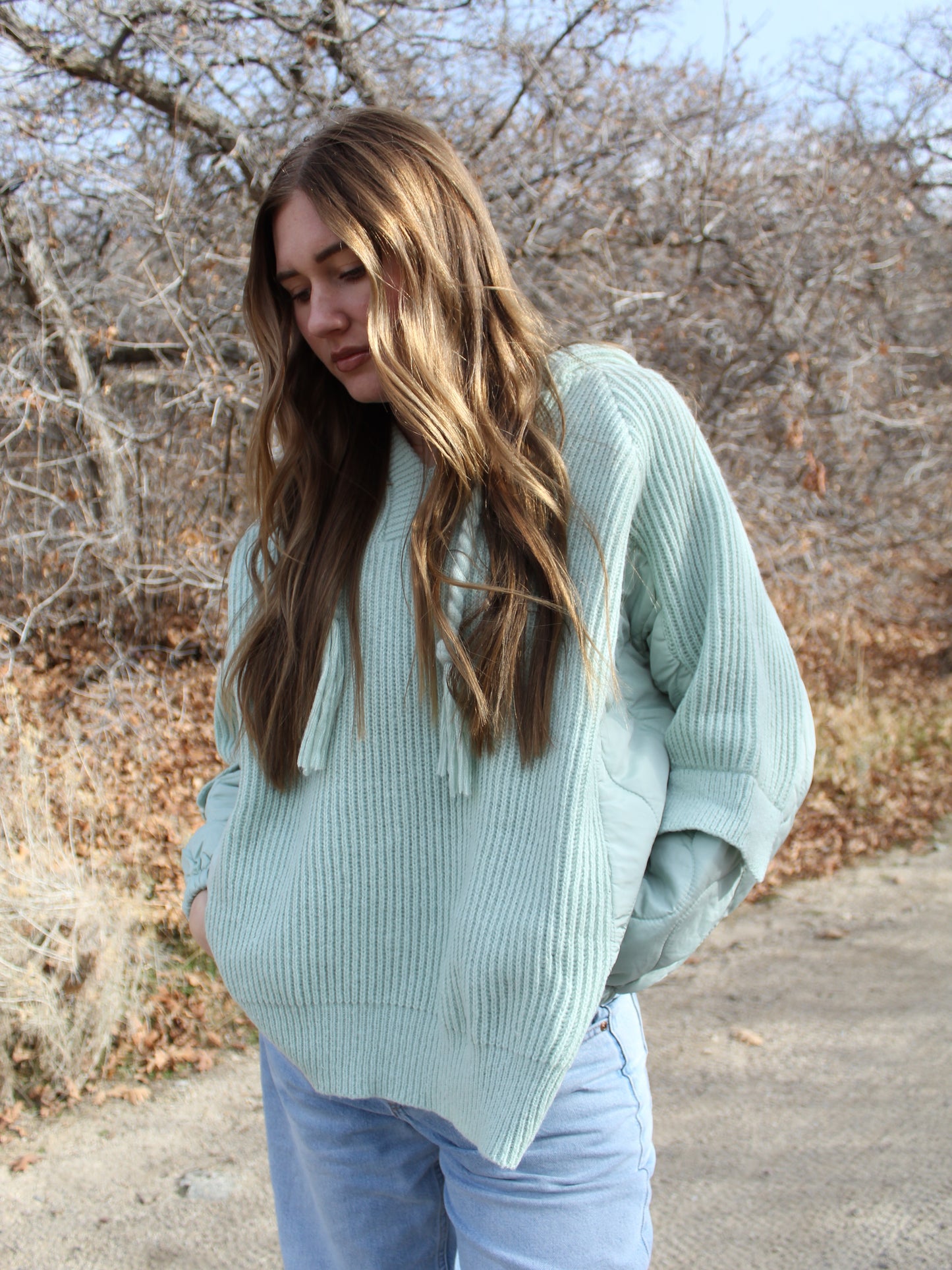 Hugs and Kisses Hooded Puffer Sweater Top in Mint