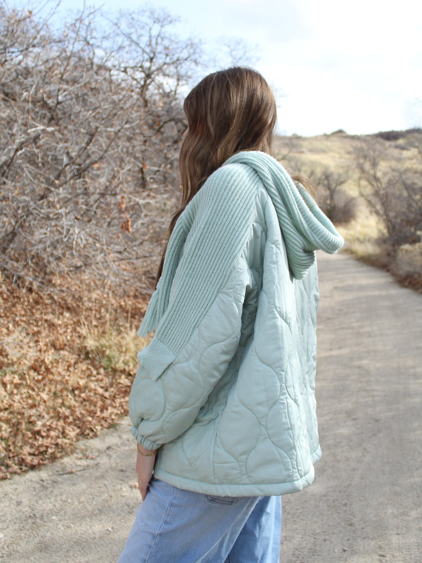 Hugs and Kisses Hooded Puffer Sweater Top in Mint