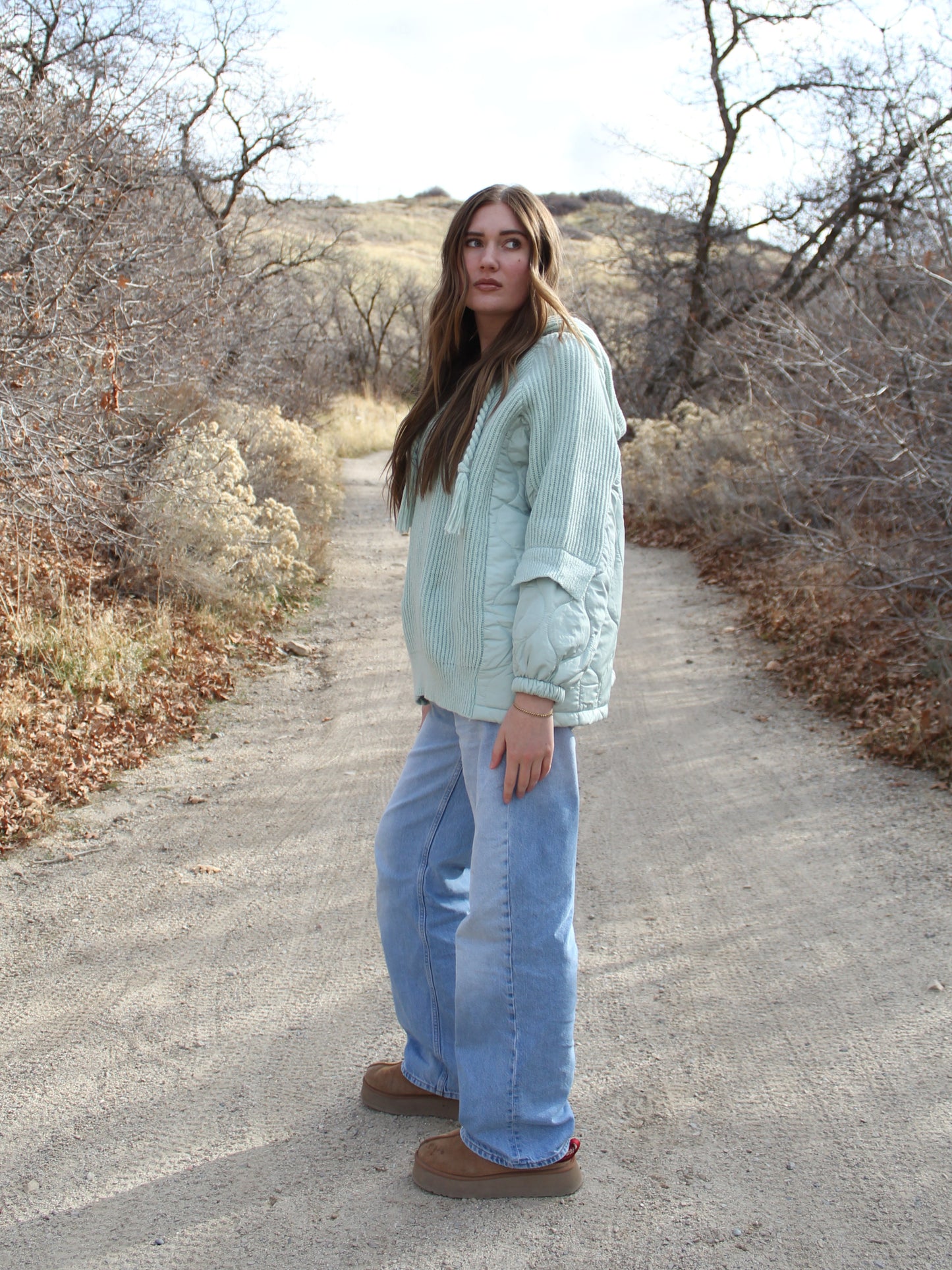 Hugs and Kisses Hooded Puffer Sweater Top in Mint