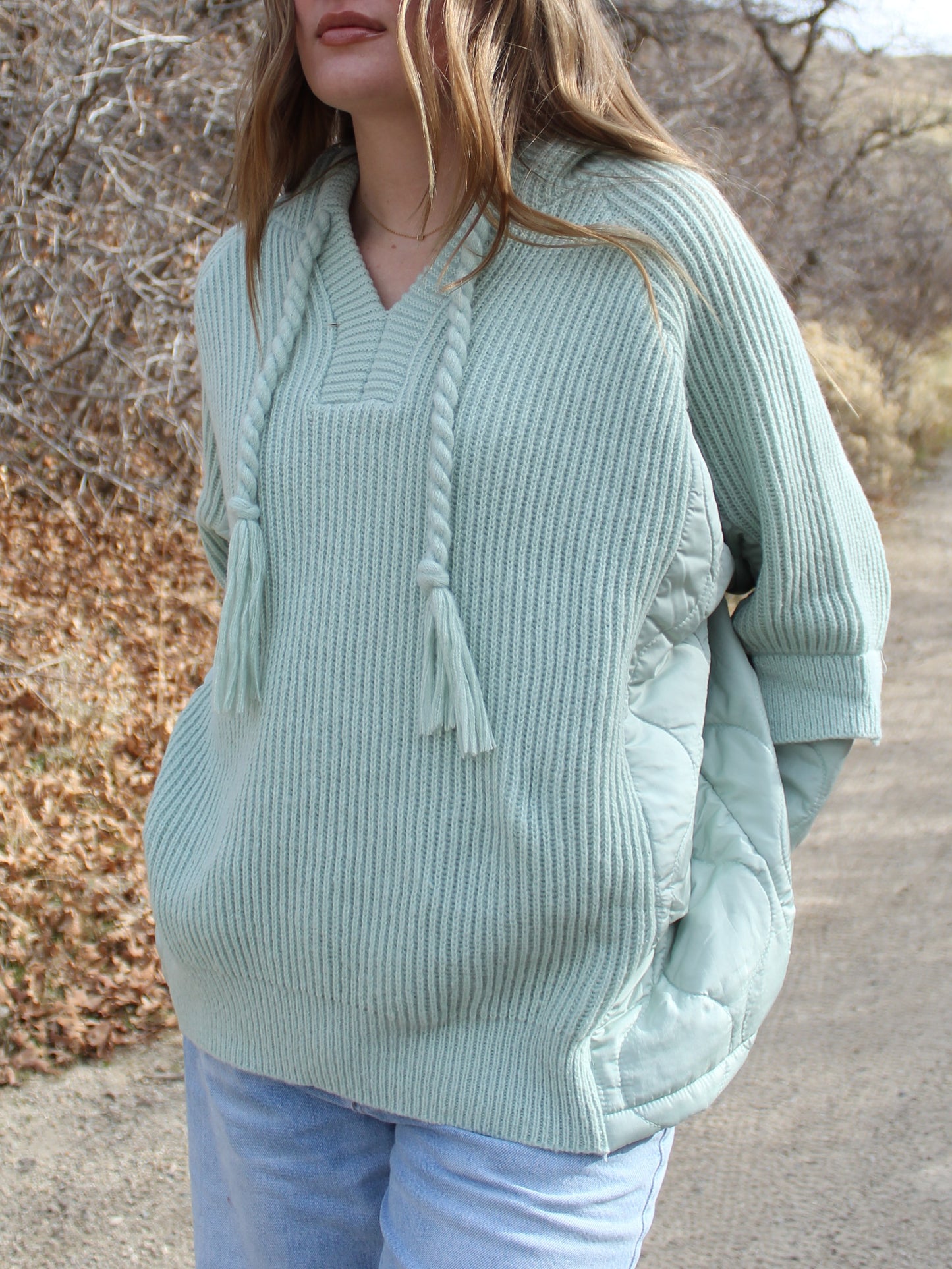 Hugs and Kisses Hooded Puffer Sweater Top in Mint